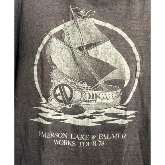 RARE Vintage 70s ELP EMERSON LAKE PALMER PIRATE SHIP 1978 TOUR S Small T-Shirt - Picture 1 of 9